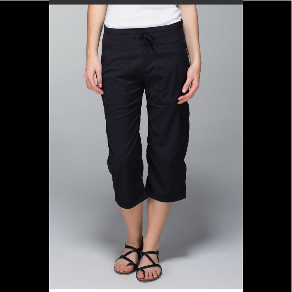 LULULEMON Studio Crops Pants Ruched Stretch Pockets Drawcord Waist Capri Elastic